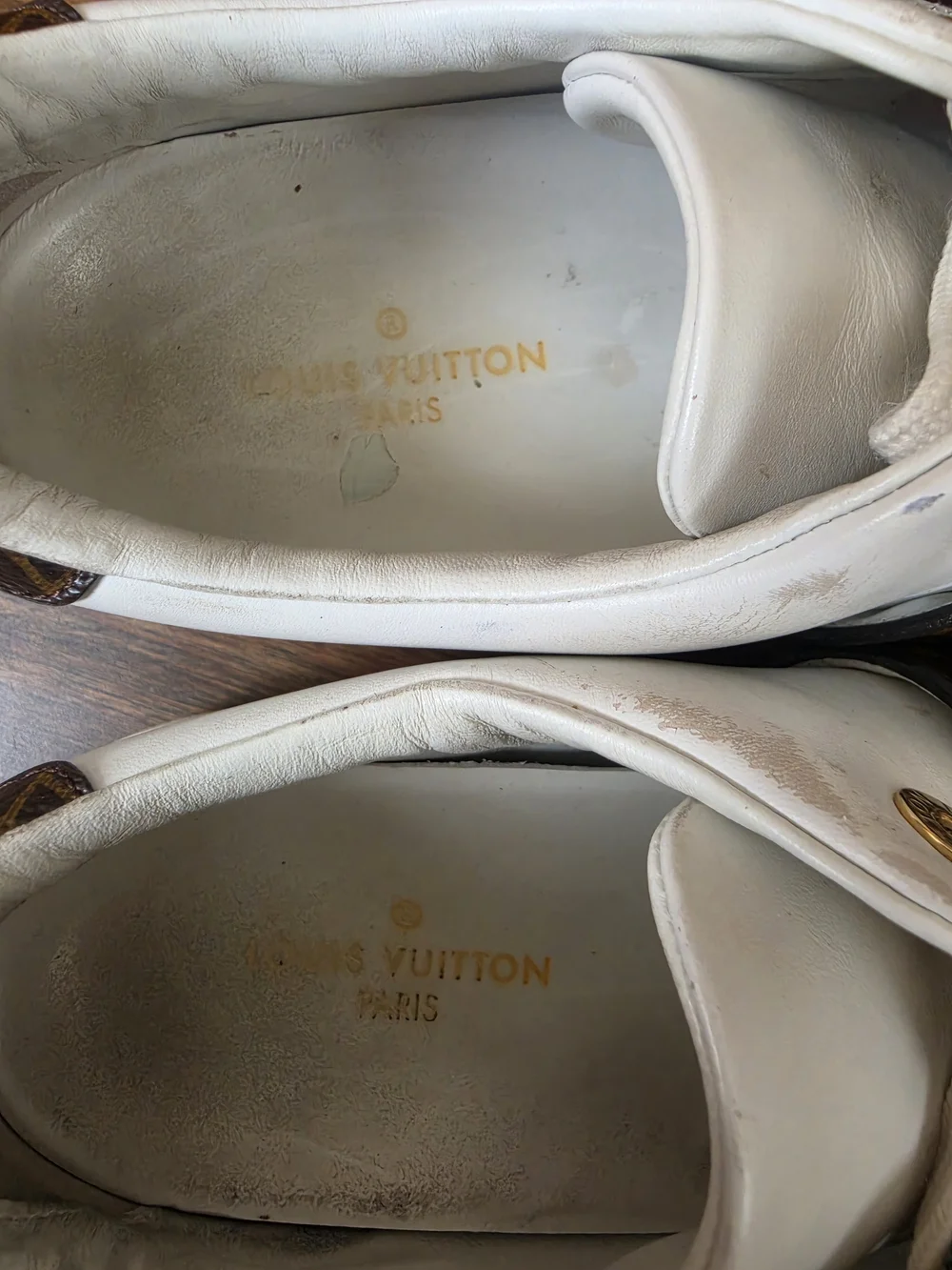 Louis Vuitton White Leather Low-Top Sneakers with Monogram Strap